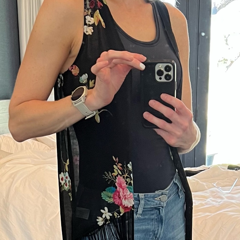 Black floral boho sleeveless duster